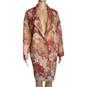 Euro Floral Spring Coat Jacket Red Beige Romantic Cottagecore Long Jacket L